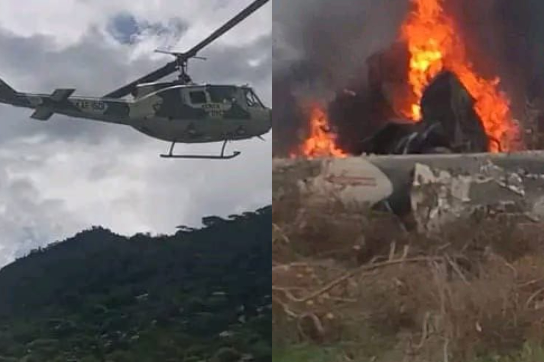 A photo collage of a KDF chopper that crashed.